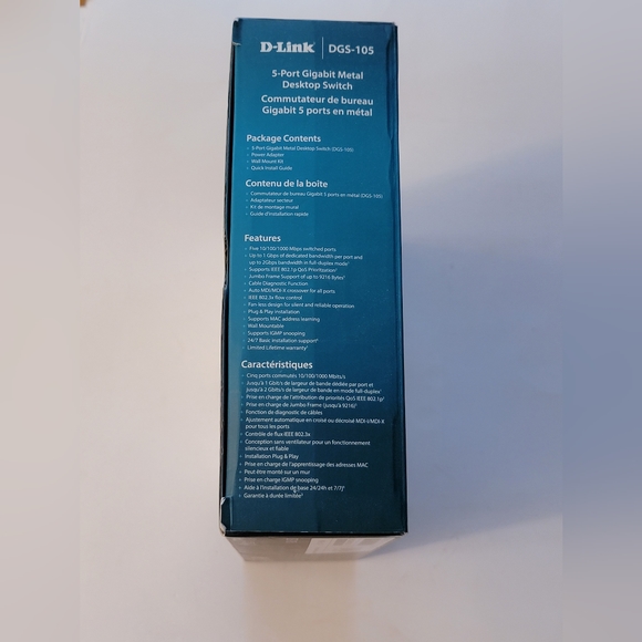 D-Link 5 Port Gigabit Unmanaged Metal Desktop Switch, Plug and play, QoS, Cable - Picture 9 of 10